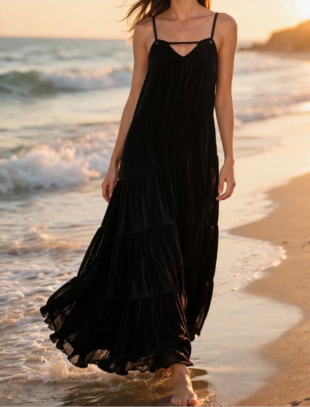 Hudson Black Collection Plisse Tiered Dress